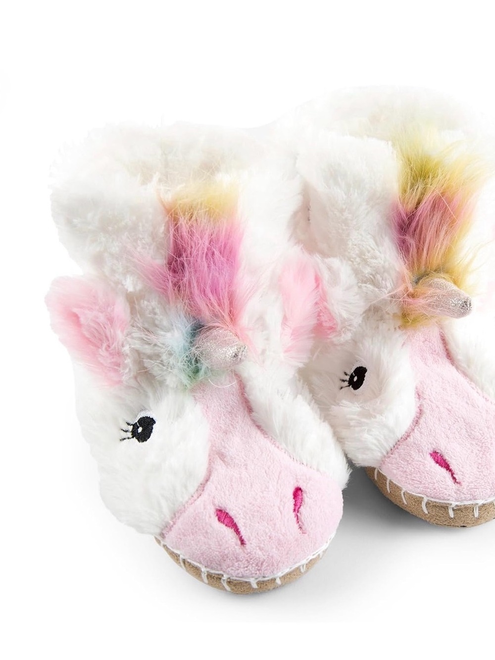 Little Blue House Rainbow Plush Unicorn Slippers - White